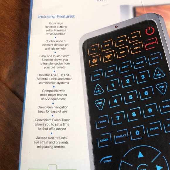 The Sharper Image Smart Universal Jumbo Remote DVD TV DVR XL Light Up Buttons - Picture 5 of 8